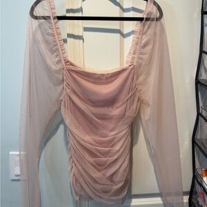Sheer Pink Ruched Long Sleeve Top- made in Italy